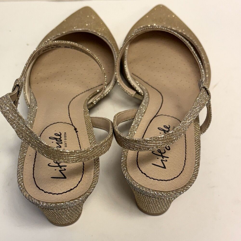 LifeStride Shoes Womens 10M Gold Minimalist Glitter Slingback Block Heels NEW - Picture 8 of 12